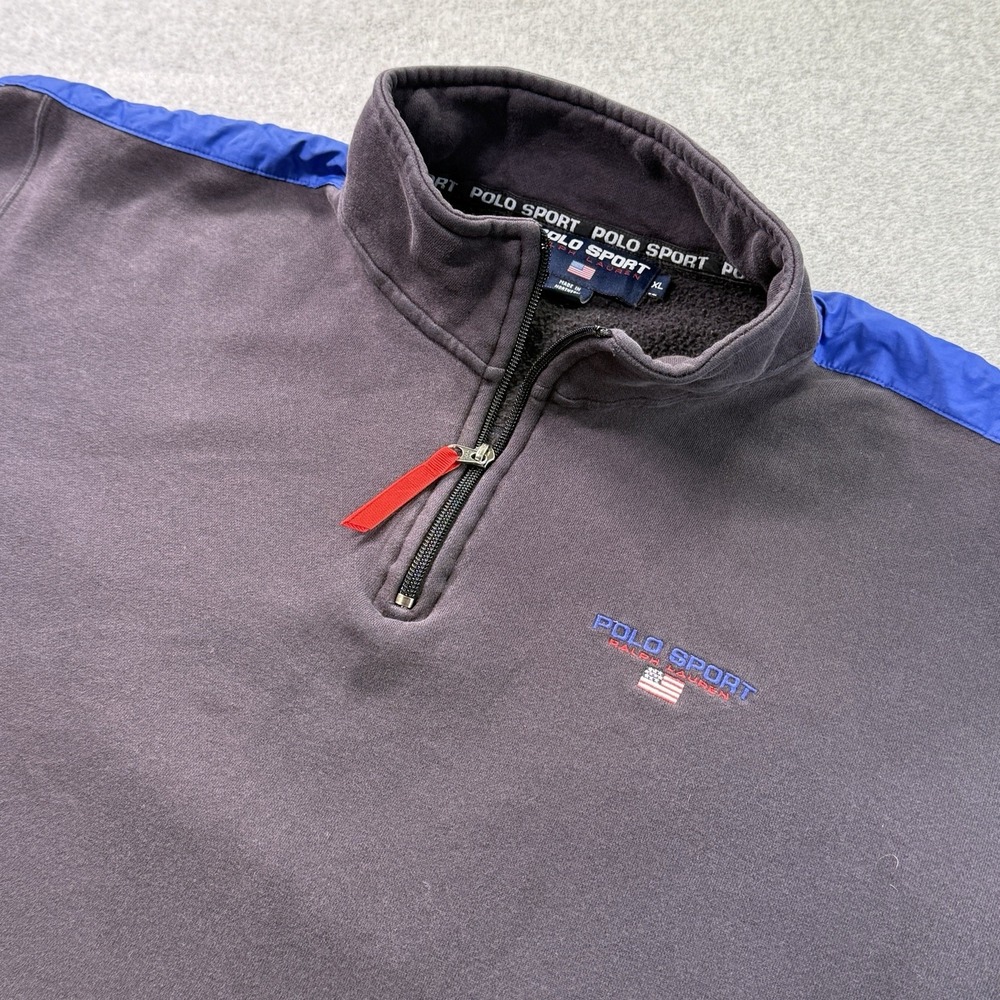 Vintage Polo Sport Ralph Lauren 1/4 Zip Sweatshirt XL USA Flag 90s Cross Back